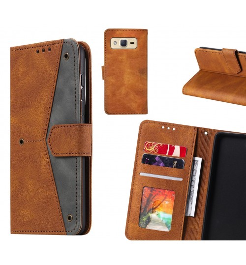 Galaxy J2 Case Wallet Denim Leather Case Cover - Brown