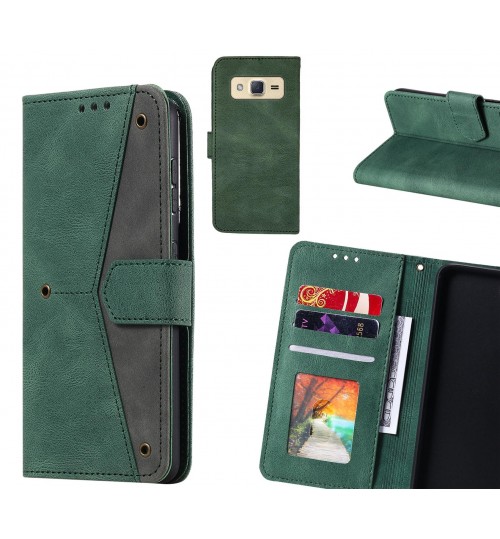Galaxy J2 Case Wallet Denim Leather Case Cover - Green