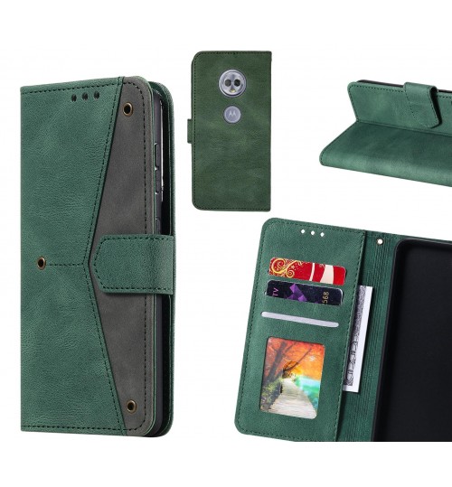Moto G6 Play Case Wallet Denim Leather Case Cover - Green