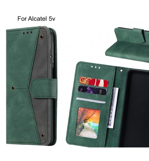 Alcatel 5v Case Wallet Denim Leather Case Cover - Green