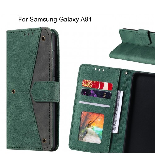 Samsung Galaxy A91 Case Wallet Denim Leather Case Cover - Green