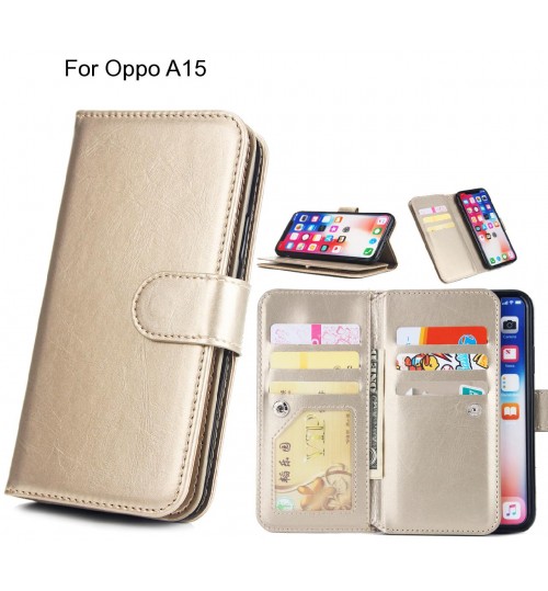 Oppo A15 Case Triple Wallet Leather Case 9 Card Slots - Gold