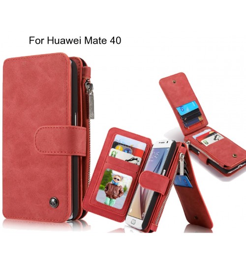 Huawei Mate 40 Case Retro Leather Case Multi Cards - Red