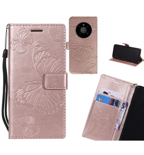 Huawei Mate 40 Case Embossed Butterfly Wallet Leather Case - Rose Gold
