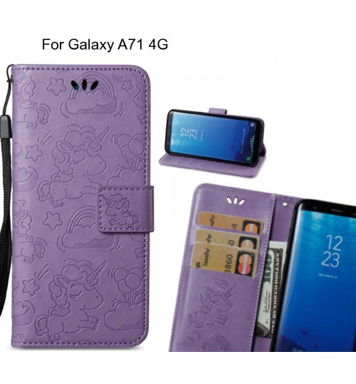 Galaxy A71 4g  Case Leather Wallet Case Embossed Unicon Pattern - Purple