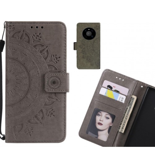 Huawei Mate 40 Case Mandala Embossed Leather Wallet Case - Grey