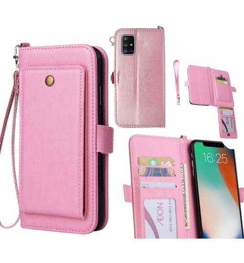 Galaxy A71 4g Case Retro Leather Wallet Case - Pink
