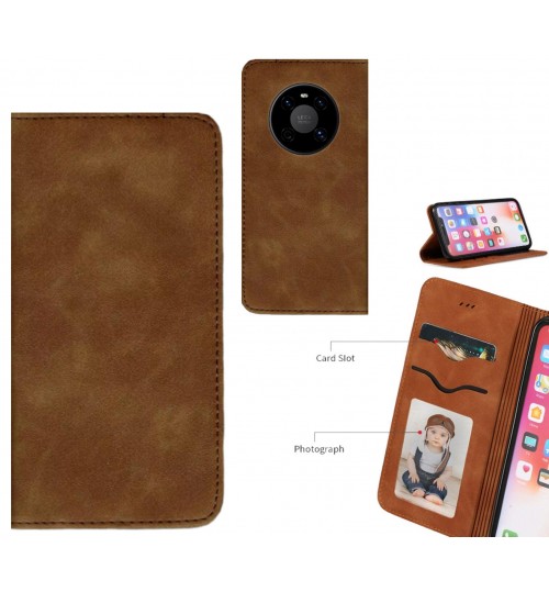Huawei Mate 40 Case Premium Leather Magnetic Wallet Case - Brown