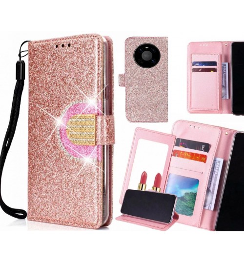Huawei Mate 40 Case Glaring Wallet Leather Case With Mirror - Pink