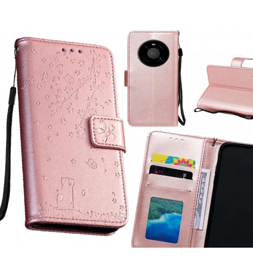 Huawei Mate 40 Case Embossed Wallet Leather Case - Rose Gold