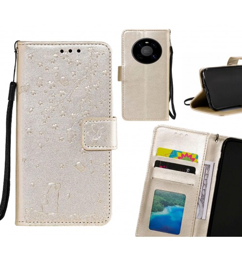 Huawei Mate 40 Case Embossed Wallet Leather Case - Gold