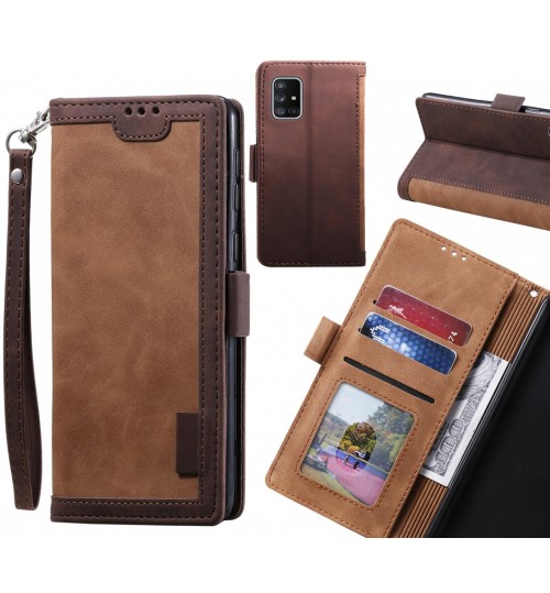 Galaxy A71 4g Case Wallet Denim Leather Case Cover - Brown