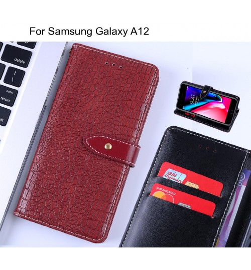 Samsung Galaxy A12 case croco pattern leather wallet case