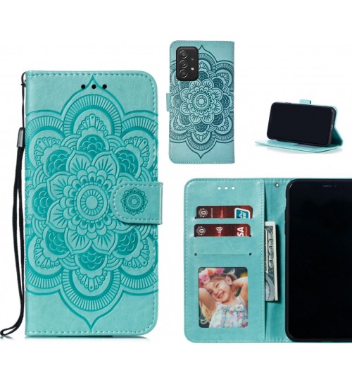 Samsung Galaxy A52 Case Leather Wallet Case Embossed Pattern - Green