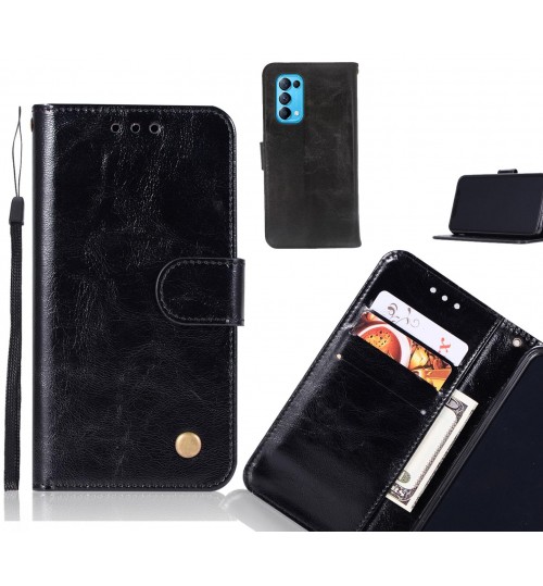 Oppo Find X3 Lite Case Vintage Fine Leather Wallet Case - Black