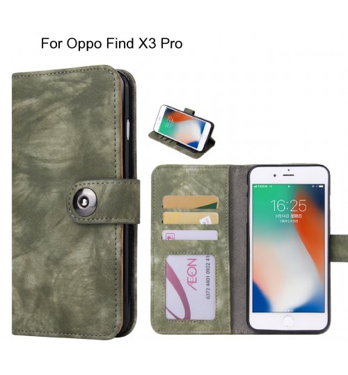 Oppo Find X3 Pro Case Retro Leather Wallet Case - Green
