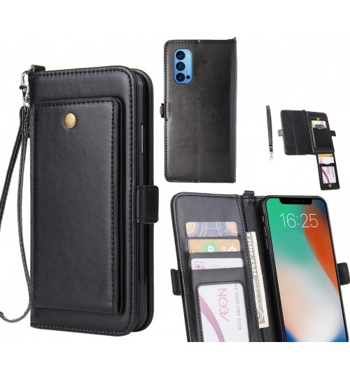 Oppo Reno 4 Pro Case Retro Leather Wallet Case - Black