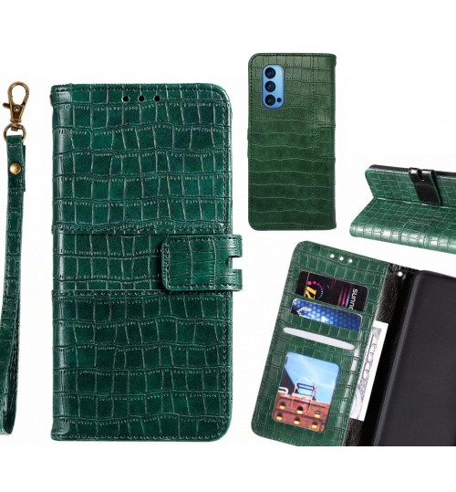 Oppo Reno 4 Pro Case Croco Wallet Leather Case - Green