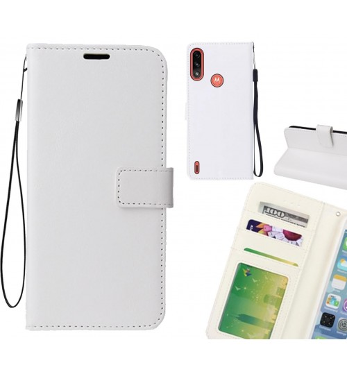 Moto E7 Power Case Fine Leather Wallet Case - White