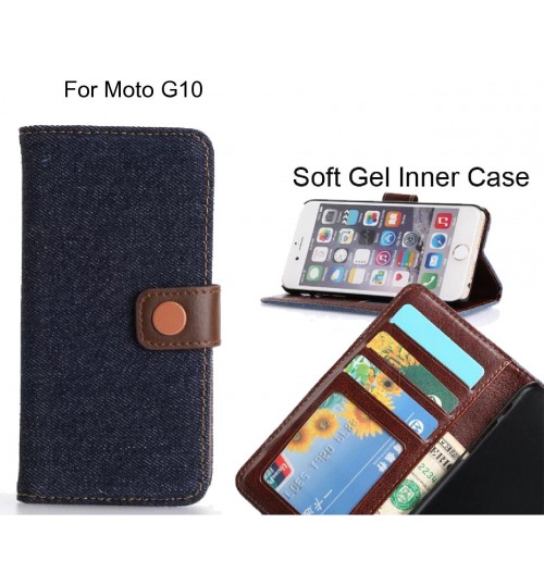 Moto G10  Case Ultra Slim Retro Jeans Wallet Case - Black