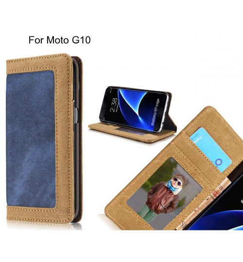 Moto G10 Case Contrast Denim Folio Wallet Case - Blue