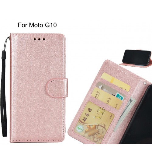 Moto G10  Case Silk Texture Leather Wallet Case - Rose Gold
