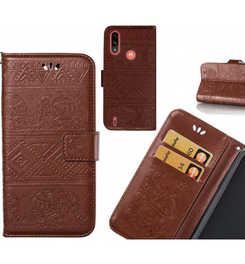 Moto E7 Power case Wallet Leather case Embossed Elephant Pattern