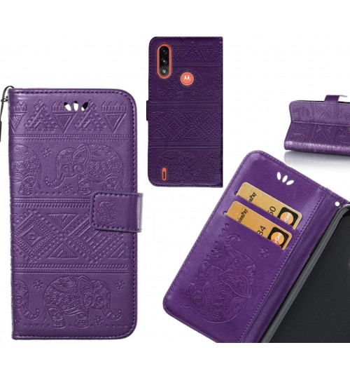Moto E7 Power case Wallet Leather case Embossed Elephant Pattern
