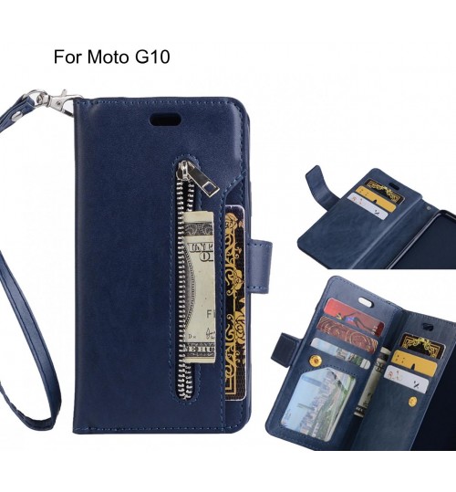 Moto G10 Case 10 Cards Slots Wallet Leather Case With Zip - Blue