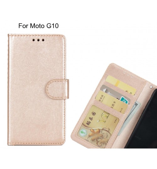 Moto G10  Case Magnetic Flip Leather Wallet Case - Gold