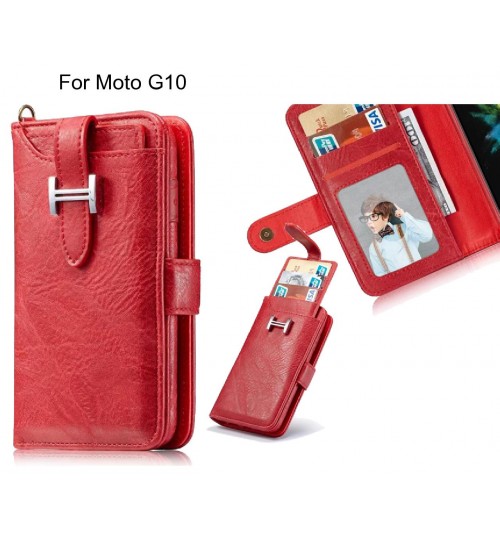 Moto G10 Case Retro Leather Case Multi Cards Cash Pocket - Red