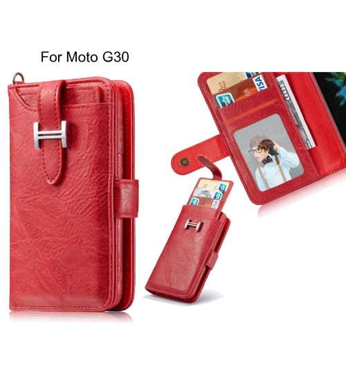 Moto G30 Case Retro Leather Case Multi Cards Cash Pocket - Red