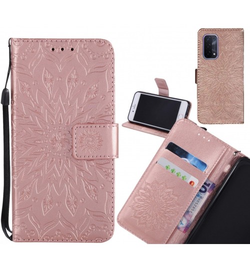 Oppo A54 5G Case Leather Wallet case embossed sunflower pattern