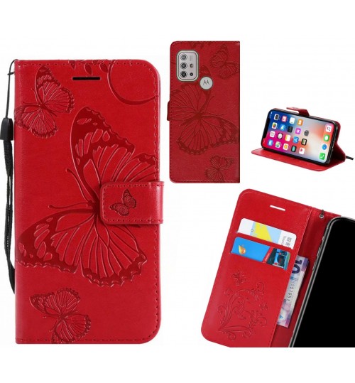 Moto G10 Case Embossed Butterfly Wallet Leather Case - Red