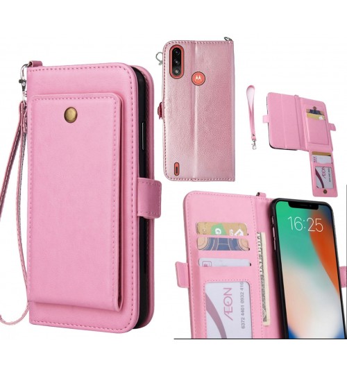 Moto E7 Power Case Retro Leather Wallet Case - Pink