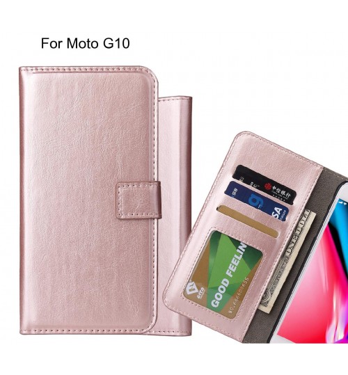 Moto G10 Case Fine Leather Wallet Case - Rose Gold