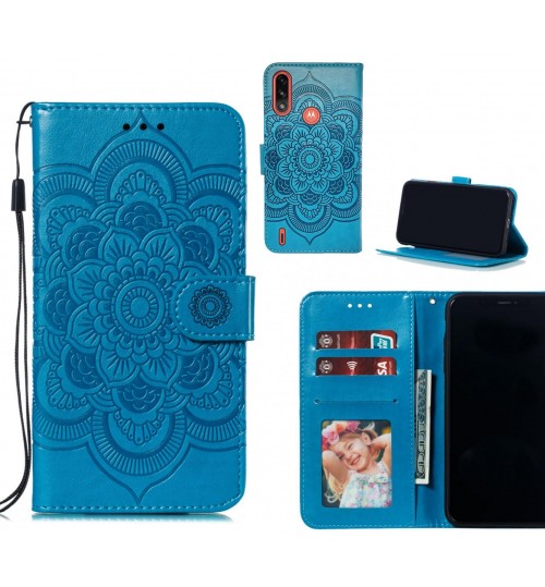 Moto E7 Power Case Leather Wallet Case Embossed Pattern - Blue