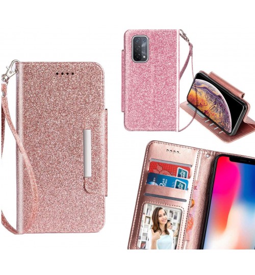 Oppo A74 5G Case Glitter wallet Case ID wide Magnetic Closure