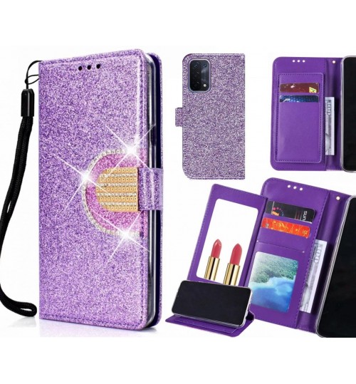 Oppo A54 5g Case Glaring Wallet Leather Case With Mirror - Purple