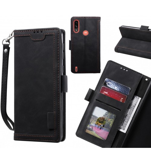 Moto E7 Power Case Wallet Denim Leather Case Cover - Black