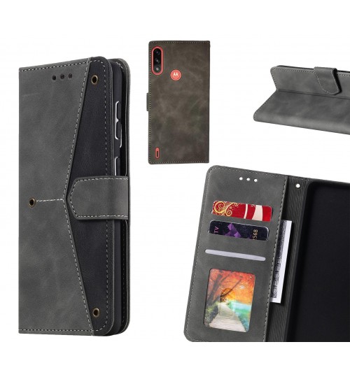 Moto E7 Power Case Wallet Denim Leather Case Cover - Black