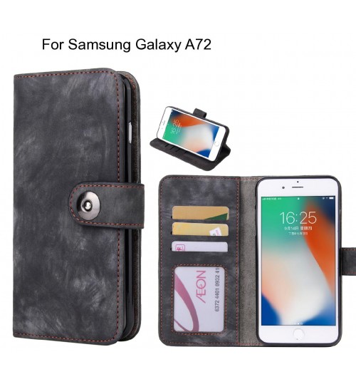 Samsung Galaxy A72 Case Retro Leather Wallet Case - Black
