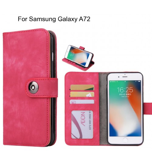 Samsung Galaxy A72 Case Retro Leather Wallet Case - Hot Pink