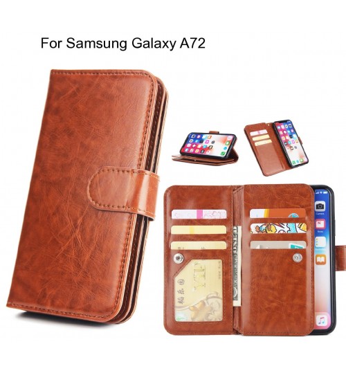 Samsung Galaxy A72 Case Triple Wallet Leather Case 9 Card Slots - Brown