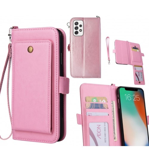 Samsung Galaxy A72 Case Retro Leather Wallet Case - Pink