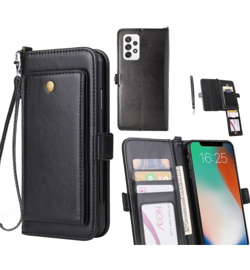 Samsung Galaxy A72 Case Retro Leather Wallet Case - Black