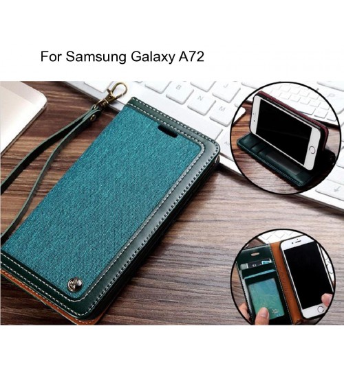 Samsung Galaxy A72 Case Wallet Denim Leather Case - Green