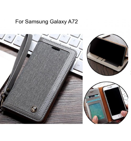 Samsung Galaxy A72 Case Wallet Denim Leather Case - Silver