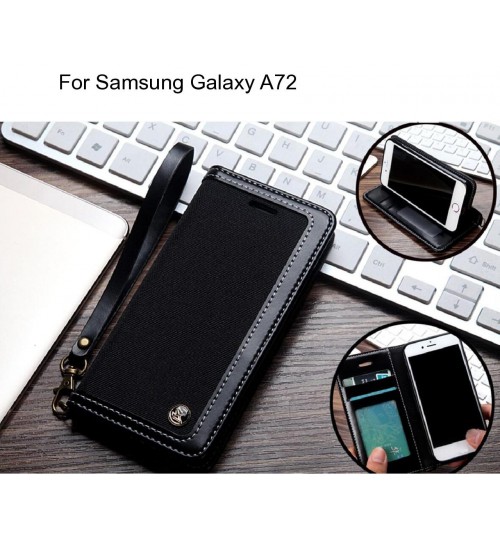Samsung Galaxy A72 Case Wallet Denim Leather Case - Black