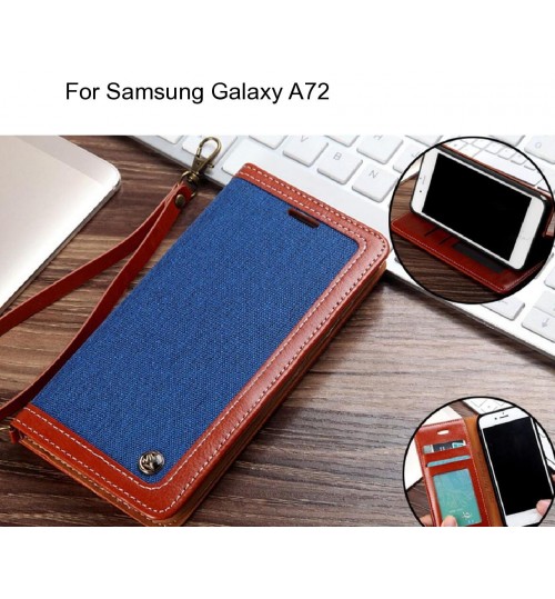 Samsung Galaxy A72 Case Wallet Denim Leather Case - Blue